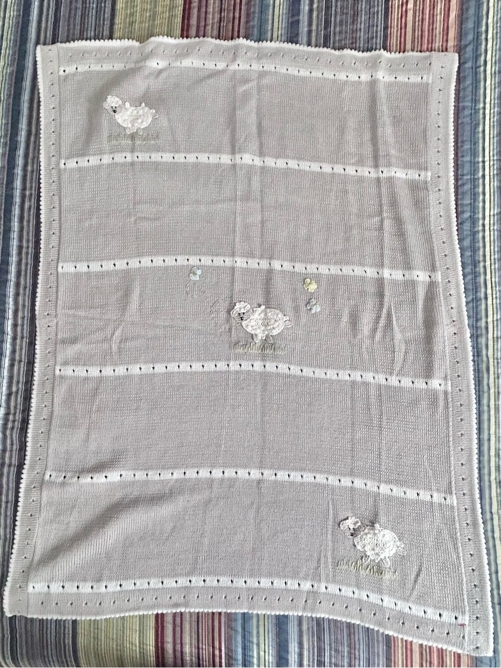 Melange Collection Baby Blanket Gray Sheep Knit Handmade Fair Trade Nursery 38"